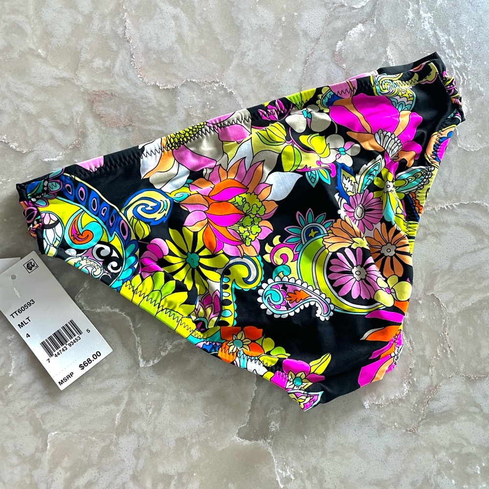 NWT TRINA TURK multicolor vibrant pink black tanga bikini bottom size 4 fits 2-4